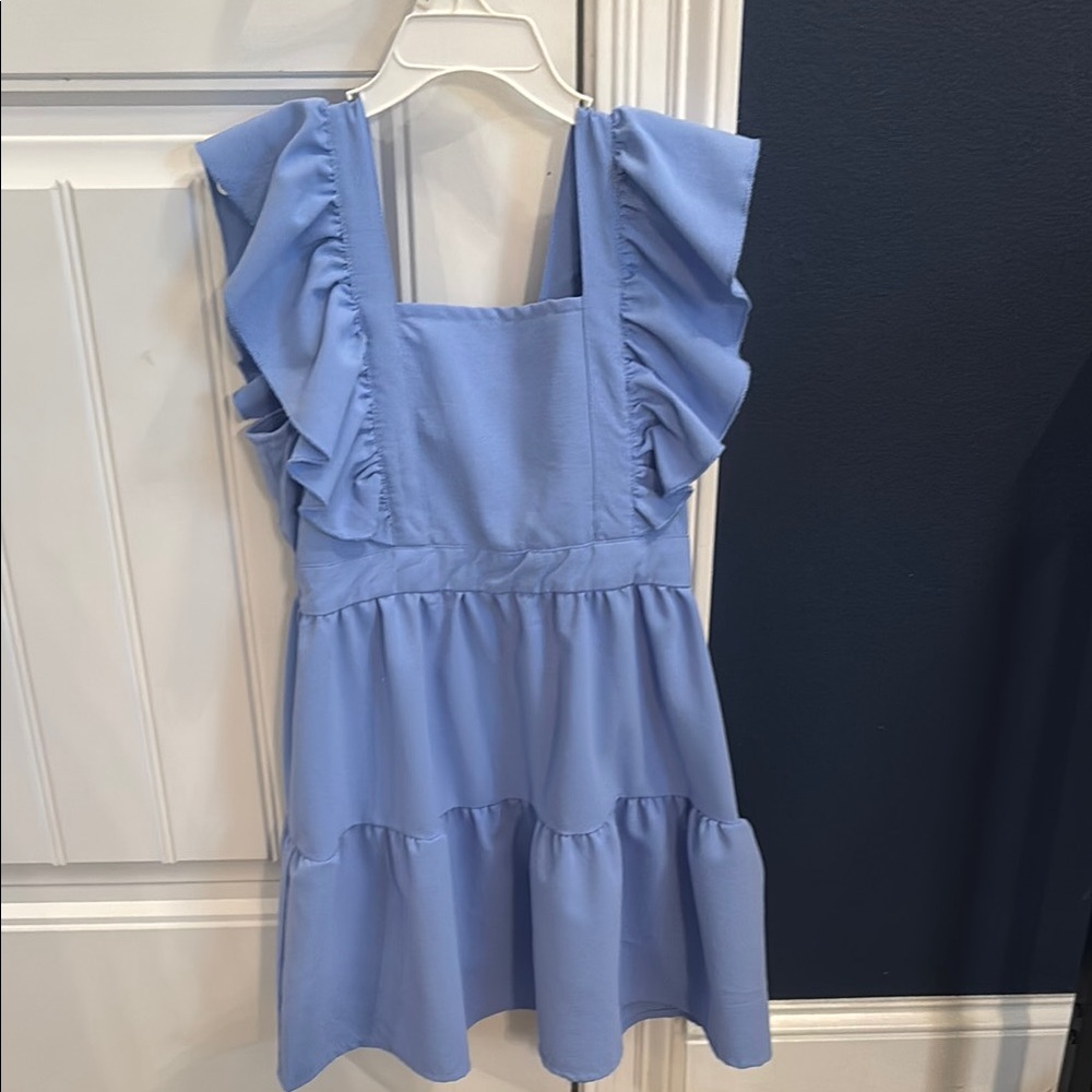 Blue Ruffled Sleeveless Dress